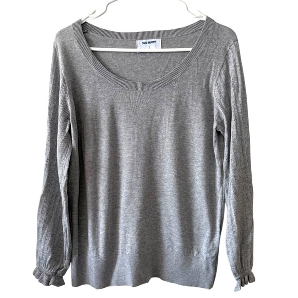 Old Navy Gray Lightweight Sweater 3/4 ruffle sleeves - Size Small - Picture 1 of 5